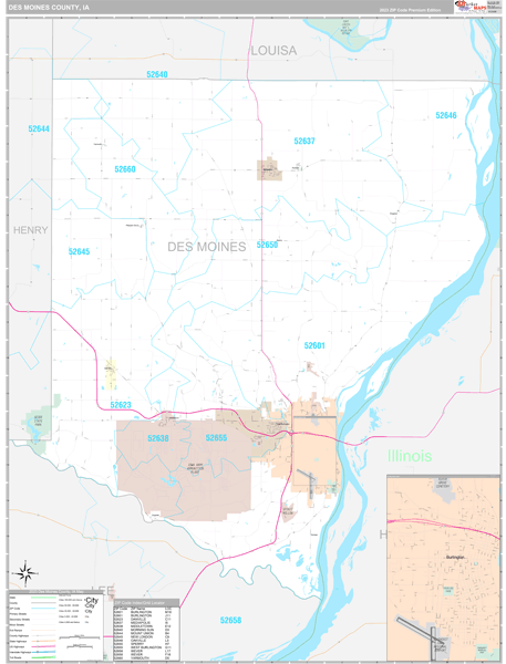 Des Moines County, IA Wall Map Premium Style